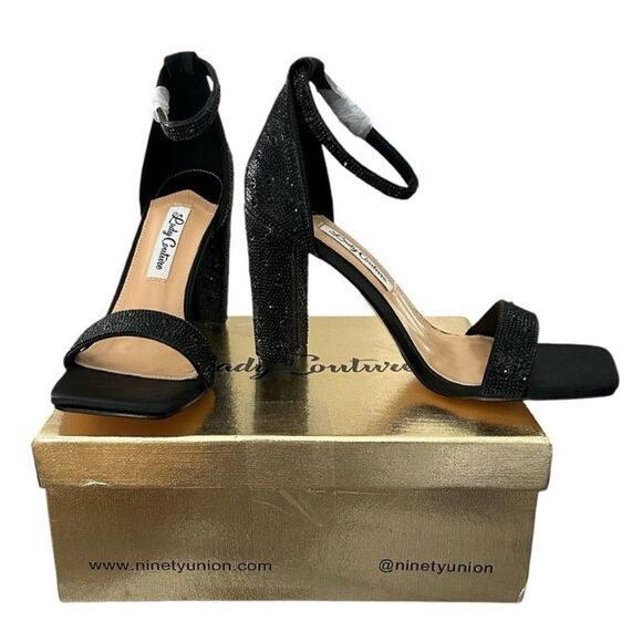 Lady Couture Dalia Black High Heeled Sandals with Rhinestones Women’s Size 9 - Picture 2 of 11